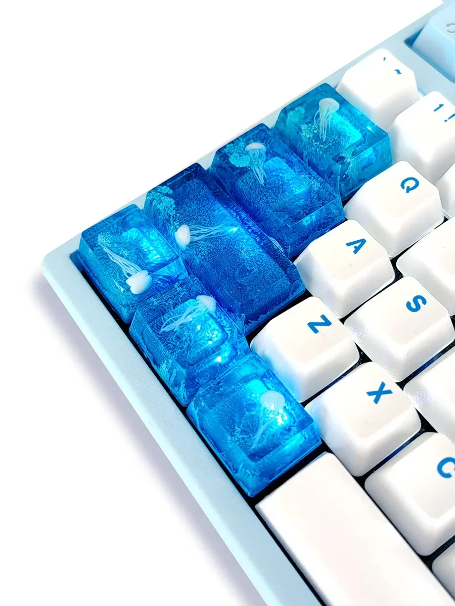 Dark Ocean Foam Jellyfish Epoxy Resin Keycap Mechanical Key Blue Cute Supplement Large Key Position