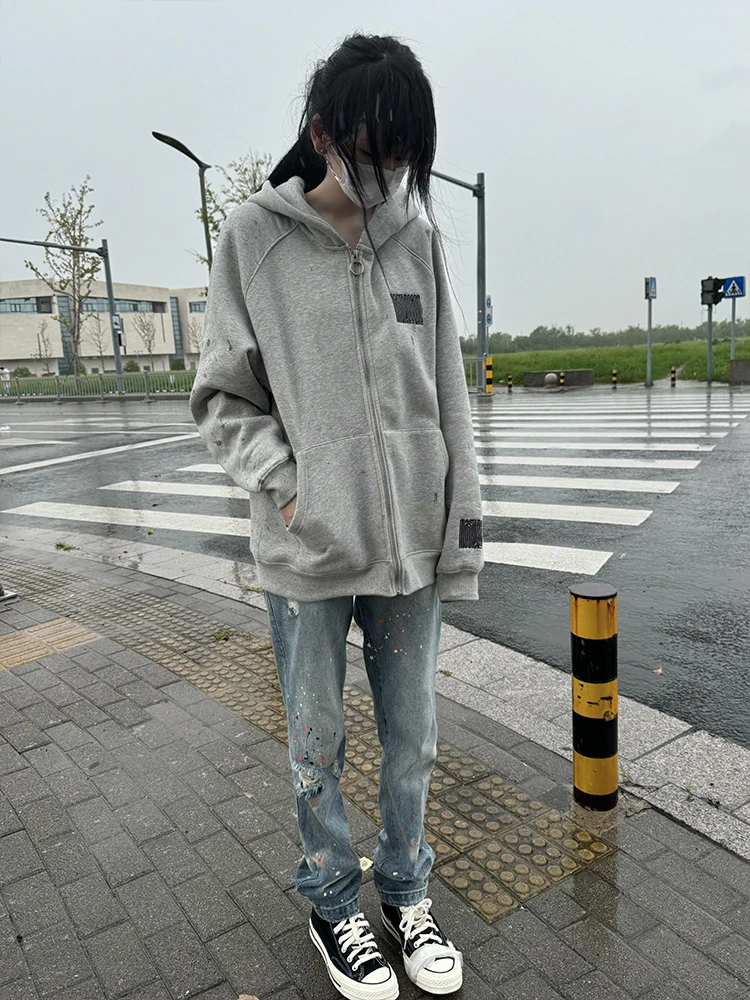 Suda con Capucha Extra ande is para Mujer, Suda con Bordado y Cremallera, Chaqueta Cárdigan Abierta para Parejas,...