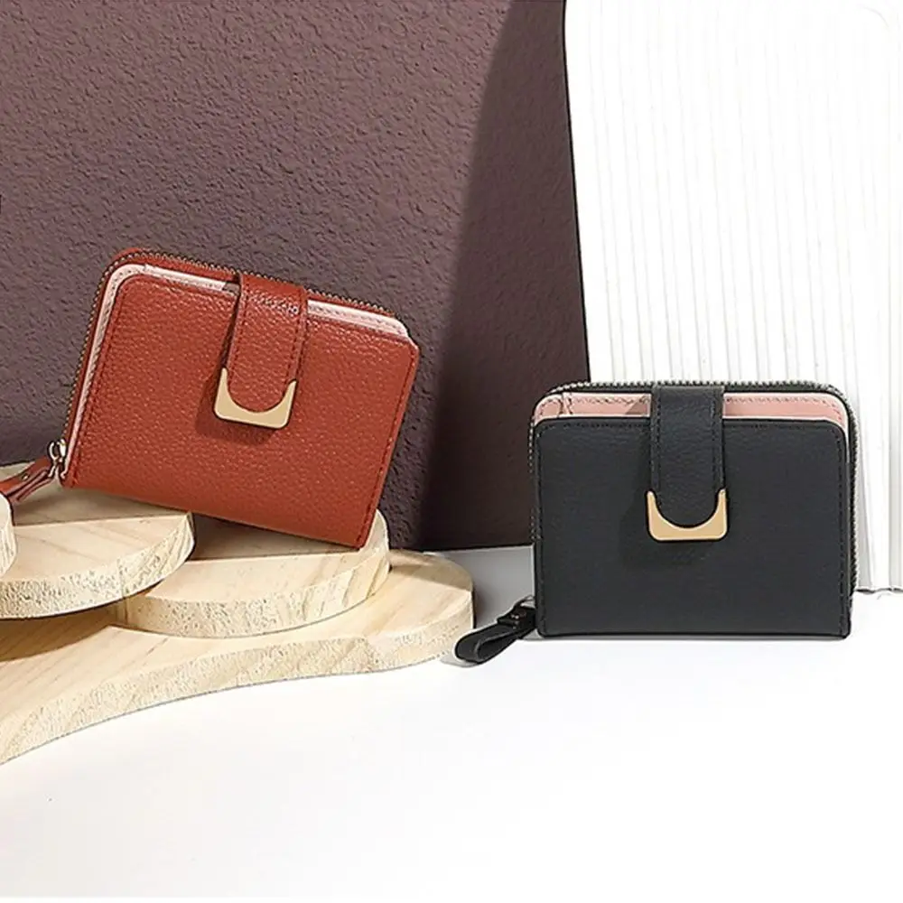

Change Bag PU Leather Women Short Wallets Solid Color Hasp Female Coin Purse Small Zipper Slot Card Bag Female
