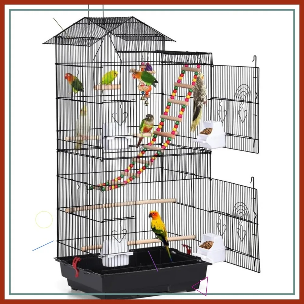 

39-дюймовая большая клетка для попугая на крыше с игрушками для маленьких птиц, таких как пикер, корелла, конуре, волнистый попугайчик, зяблик