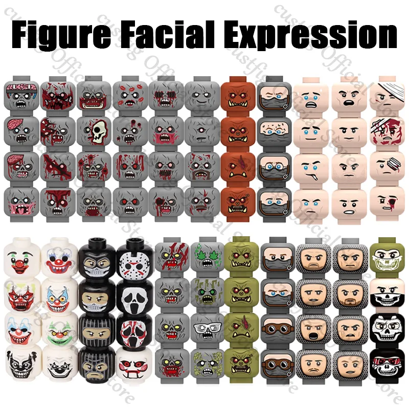 City Halloween Joker Zombie Bandit Orc Figure Facial Expression Building Block Terror Film Special Force Soldier Bricks Kids Toy