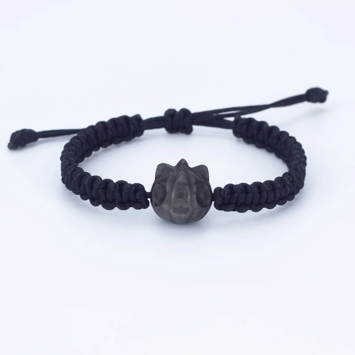 Fashionable natural stone obsidian cat pendant braided rope bracelet customizable braided bracelet fashion jewelry