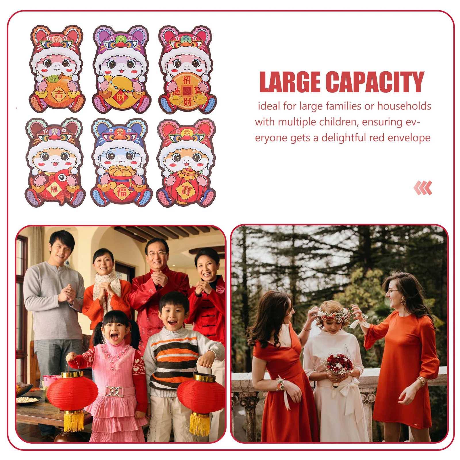 

30Pcs 2025 Snake Year Red Envelopes 3D Cartoon Design Chinese New Year Family Gatherings Packets for Cash