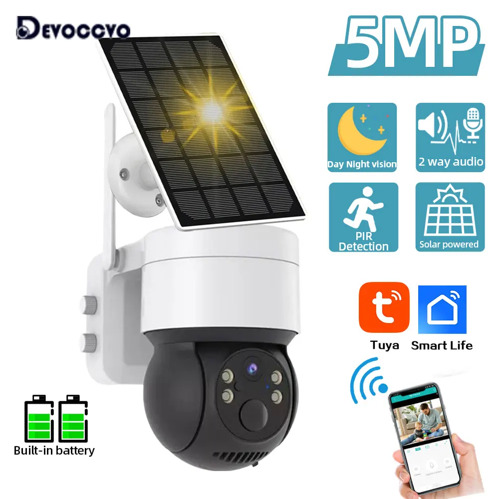 

Tuya Smart 5MP HD WiFi Solar Camera Outdoor PTZ IP Camera Built-in Rechargeable Battery CCTV Outdoor Security Video Surveillance
