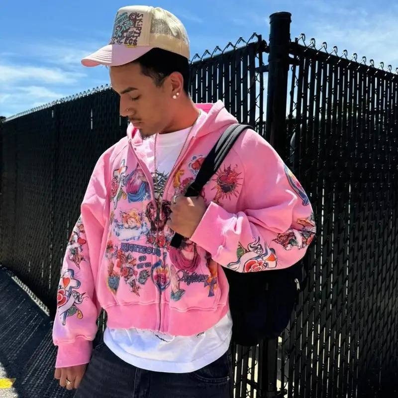 سترة بغطاء للرأس بطبعة يسوع Y2K سترة هاراجوكو القوطية