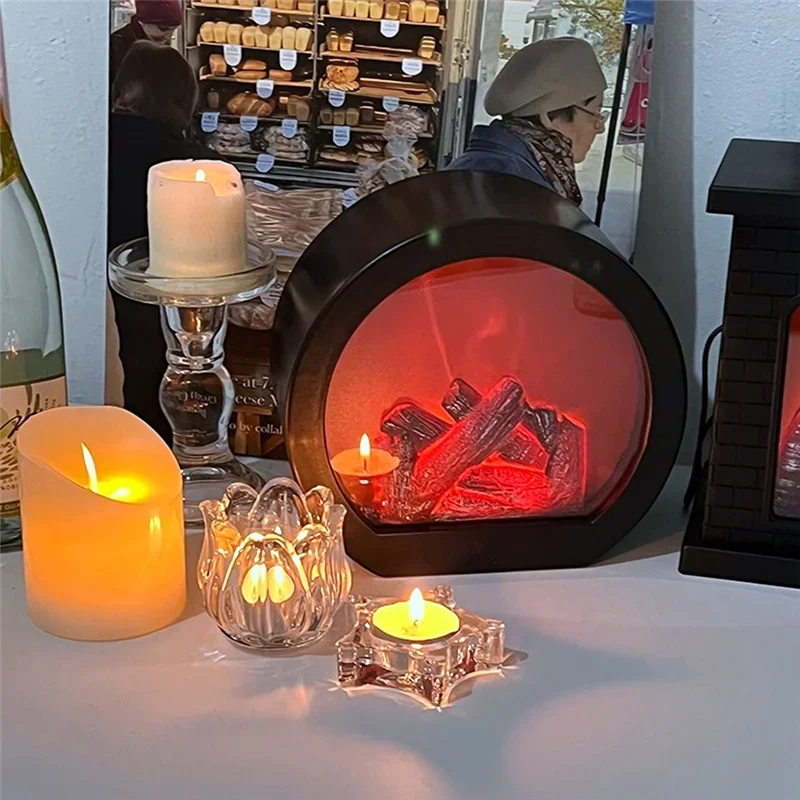 فوانيس الموقد المزخرفة، مدفأة وهمية، مصباح إطفاء LED بتأثير اللهب لديكور عيد الميلاد الداخلي والخارجي (بدون وظيفة سخان)