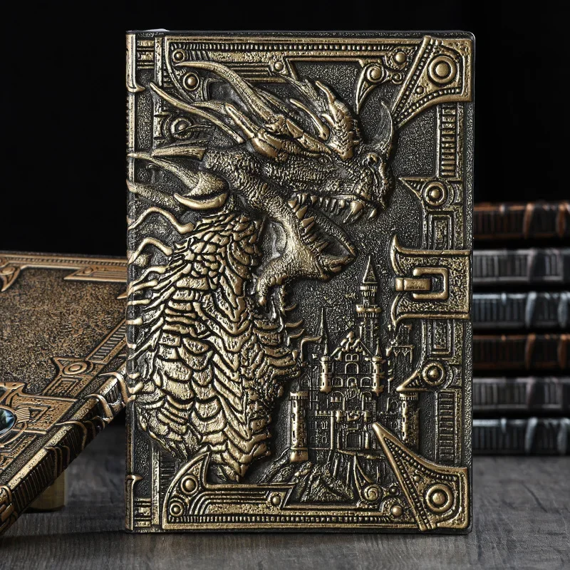 Vintage Embossed Dragon Notebook - European - Style Dinosaur Diary, Metal - Like 3D Design, Direct From Manufacturer