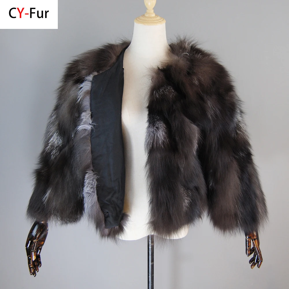 Hot Sale Brand Fashion Real Fur Coat Short Style Women Winter Real Silver Fox Fur Coats Ladies Warm 100% Natural Fox Fur Jacket