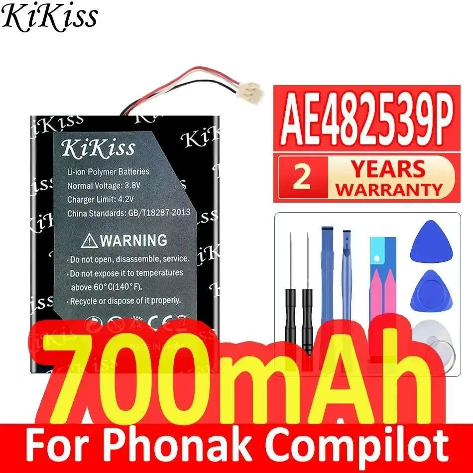 

AE482539P Высокая совместимость для аккумулятора Phonak Compilot II, 3-проводной аккумулятор 700 мАч