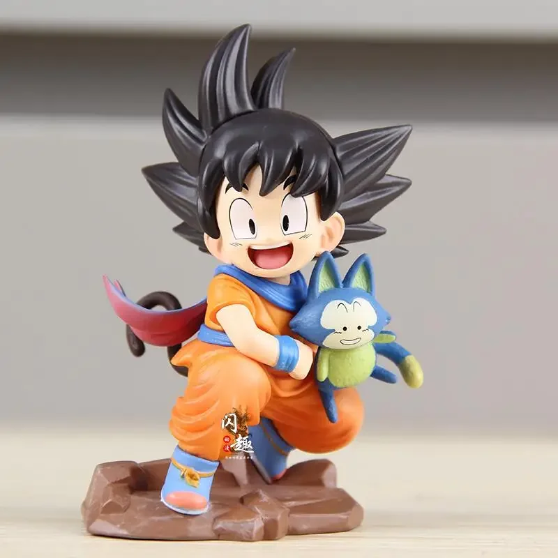 15cm Dragon Ball Childhood Little Goku Hugs Puer Ya Mu Tea Little Follower Figures Statue Pvc Model Statue Collection Toys Gift