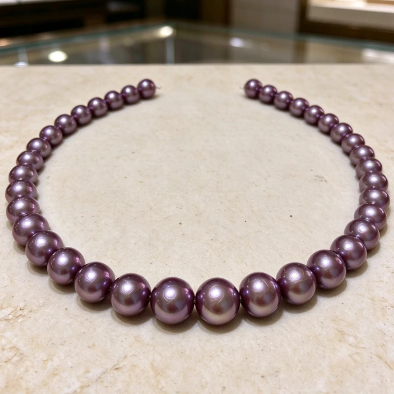 Charming 12-14mm Natural Edison Purple Pearl Necklace, Single Strand Round Pearls, Smooth Surface with Natural Growth Lines