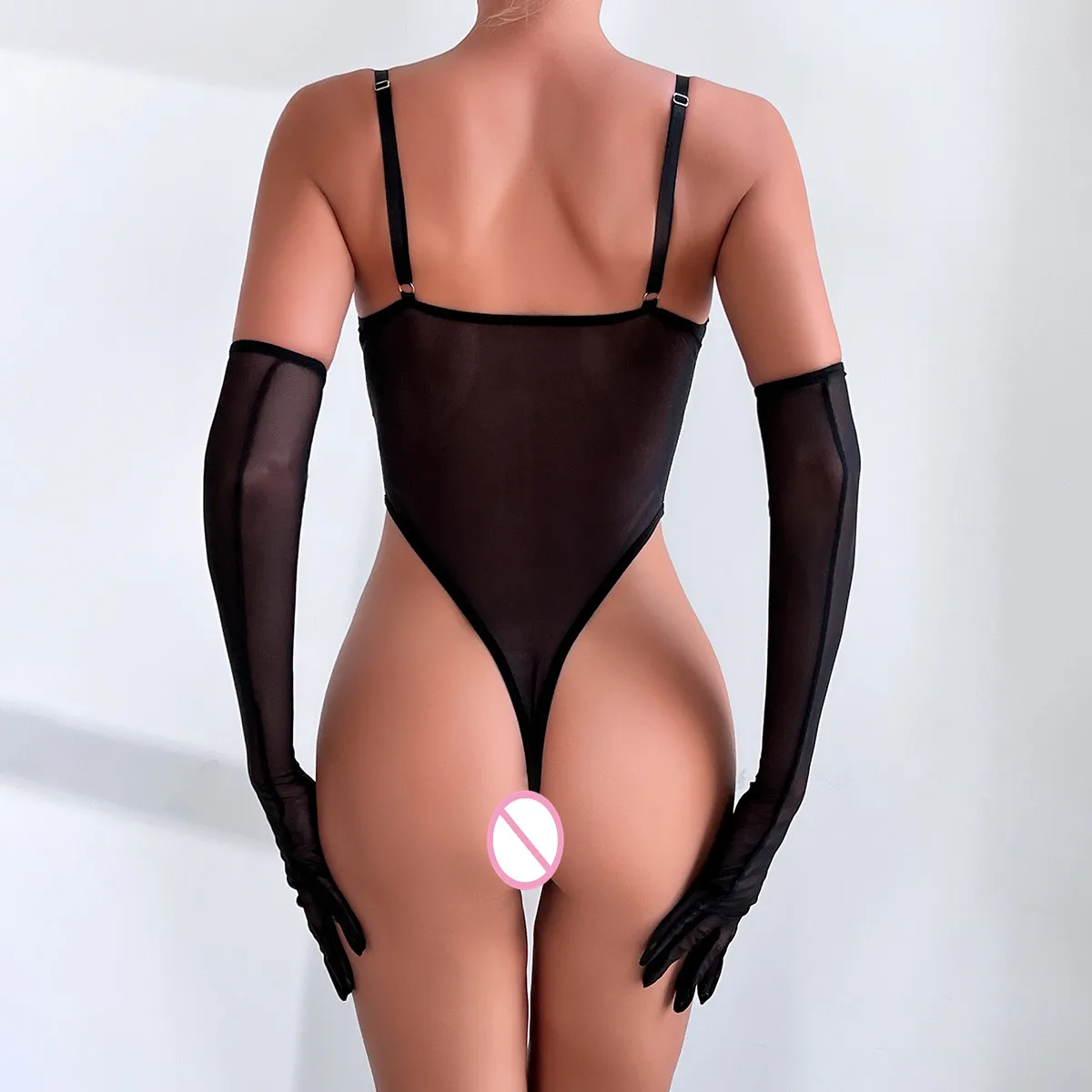 MIRABELLE Lace Bodysuit With Long Gloves Sheer Lace Tops Sissy Transparent Mesh Body One Piece Bodycon Lace Tight Teddy