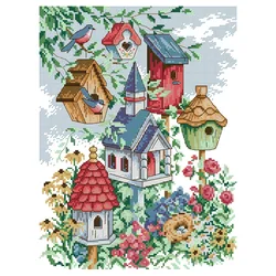 Joy Sunday-Cross Stitch Kit, Bird's Home, Polyester / 100% Cotton Embroidery Thread, Printed Cross Stitch Patterns