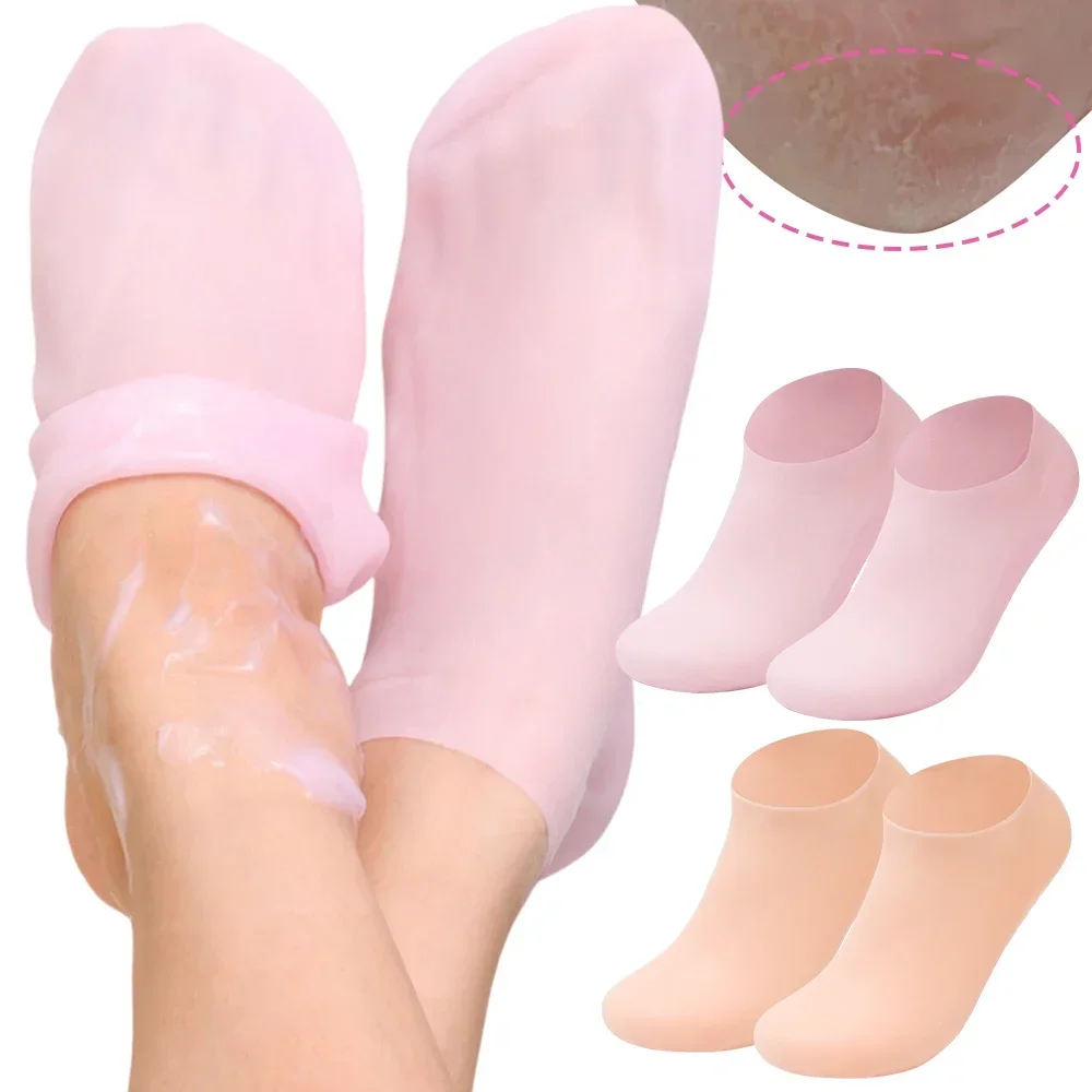 2PCS Silicone Moisturizing Foot Socks Exfoliating Dry Cracked Foot Care Socks Spa Pedicure Socks Massage Moisturizing Gel Sock