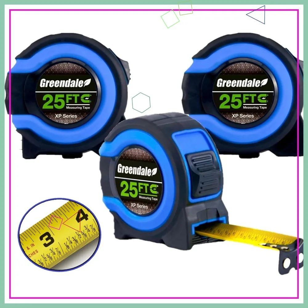 

3-Pack 25ft Tape Measures with Magnetic Tip, Easy-Read Fractions to 1/8 Inch, Autowind & Belt Clip