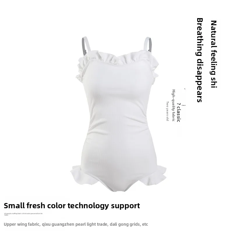 

XMTX Japanese Sle Swimsuit Women Summer Cute Lace Trim Conservative Student Pure Desire Sle One-Piece Swimming Costume