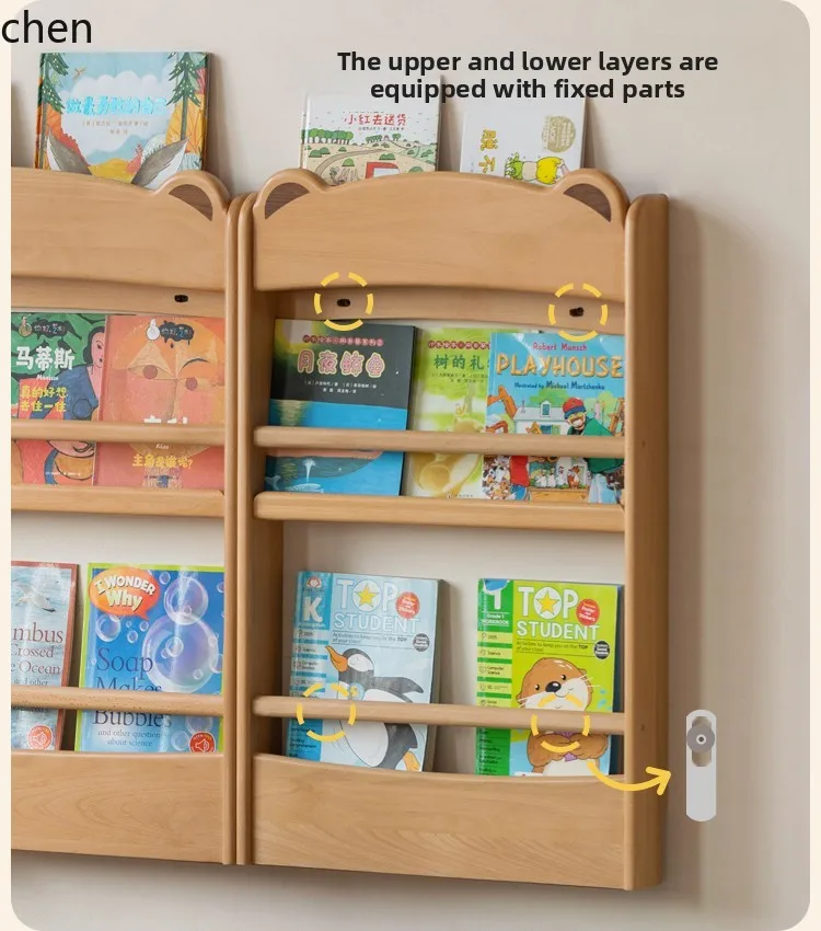 QZT solid wood bookshelf living room reading area wall hanging storage rack