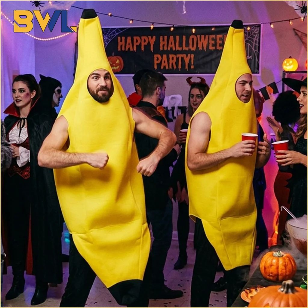 Kids Halloween Banana Costume Fruit Outfit Stage Performance Clothes Parent Child Matching Kindergarten Role Play Decoration