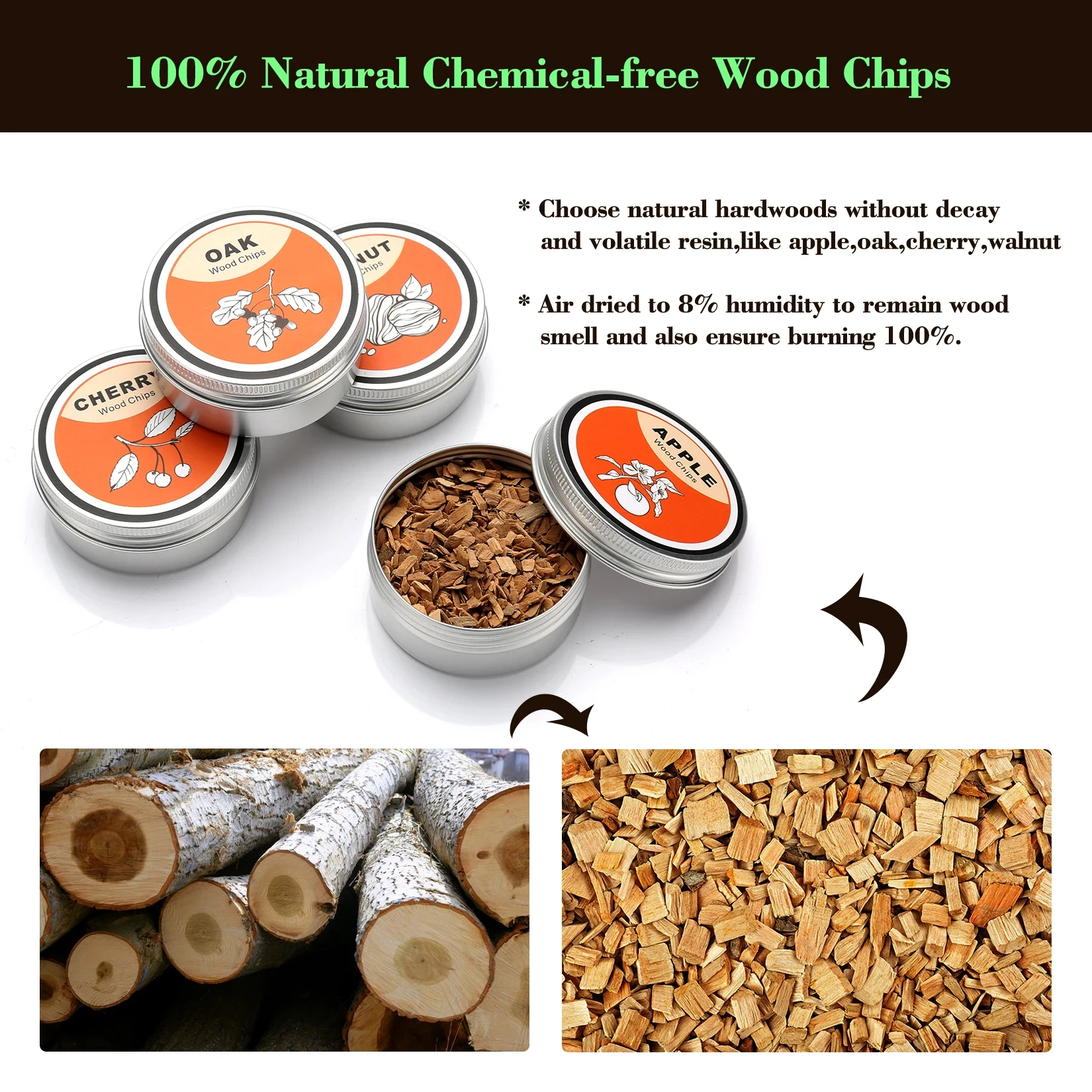 4pcs Wood Chips for Cocktail Smoker Kit Natural Hardwoods Apple Cherry Oak Walnut Cocktail Accessories for Whiskey Drink