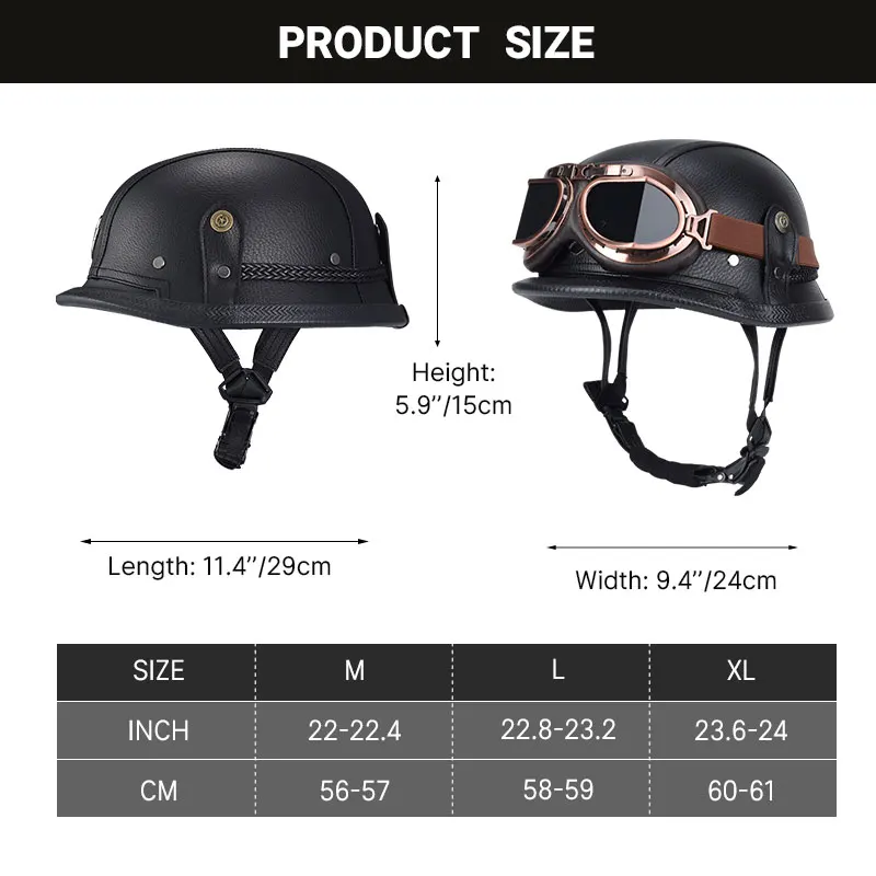 PU Leather Half Helmet Motorcycle Helmet 1/2 Chopper Motorbike Helmets Classic Casco Moto Vintage Kask Retro Men Women