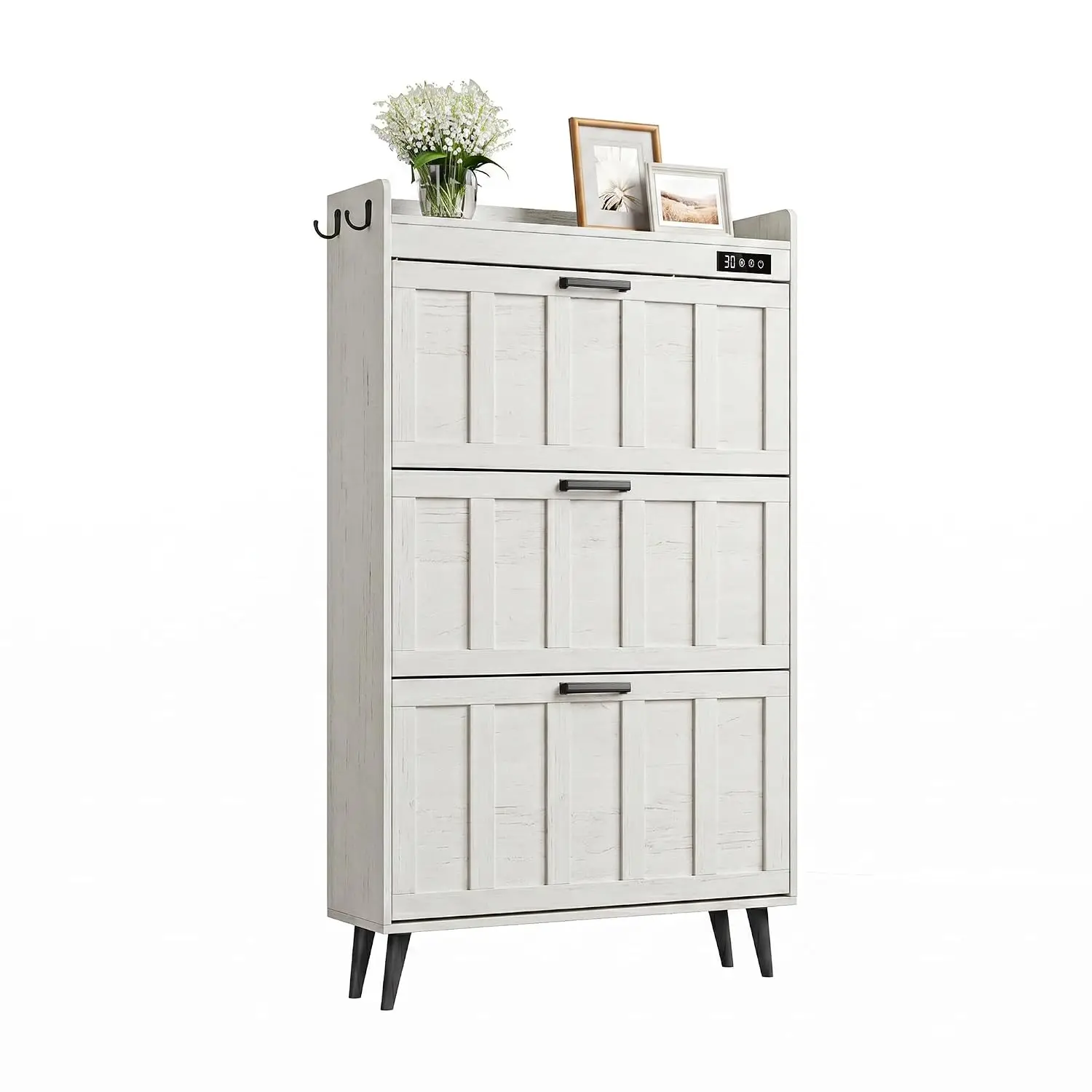 Shoe Cabinet with 3 Flip Drawers & Deodorizer, Slim Hidden Freestanding Organizer for Entryway, White, Customized