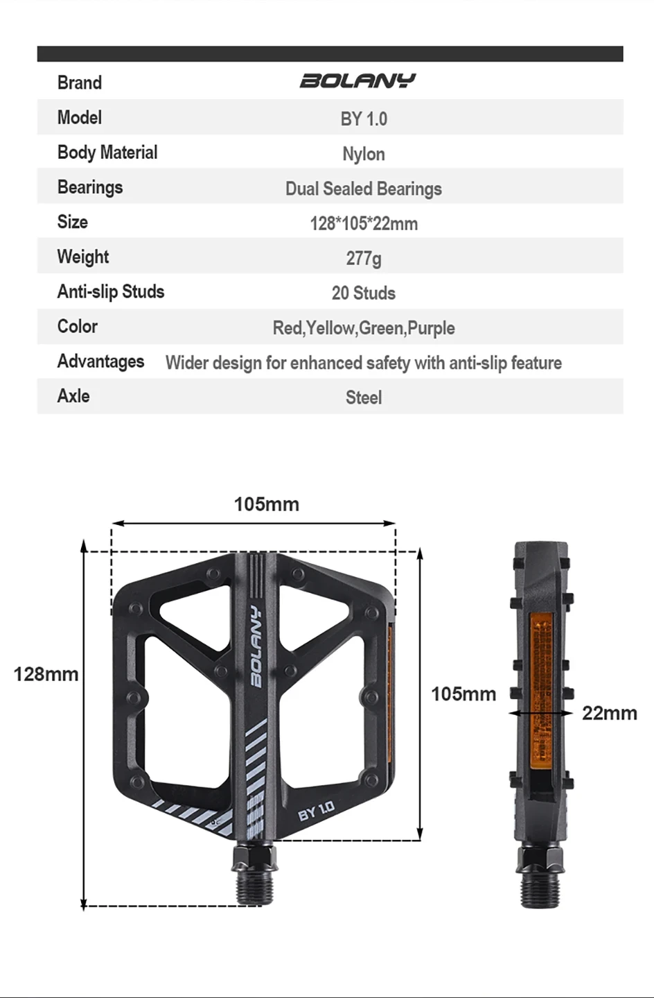 BOLANY Fahrrad Nylon Pedal Mountainbike Anti-rutsch Fahrrad Pedale Dichtung Doppel Lager Pedal MTB Fahrrad Zubehör – Detail 2