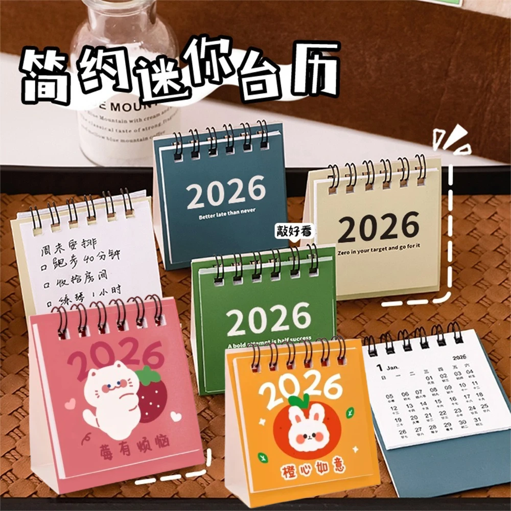5 Stück Mini 2026 Schreibtischkalender, Cartoon-Steh-Flip-Desktop-Kalender, kleiner Tagesplanungs-Monatskalender für Zuhause