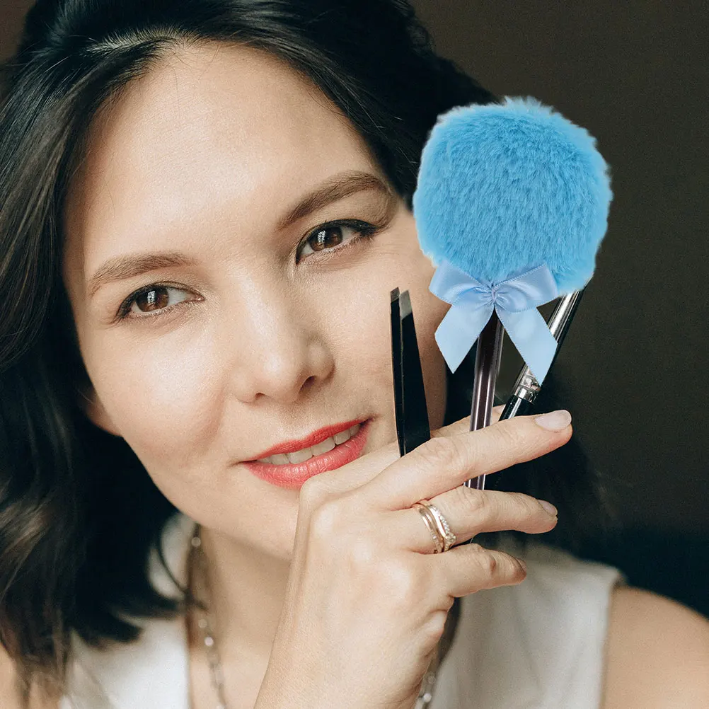 

Makeup Sponge Powder Puff Blue Blending Dusting Jar Baby Washable Pure Long Hair Triangle Body