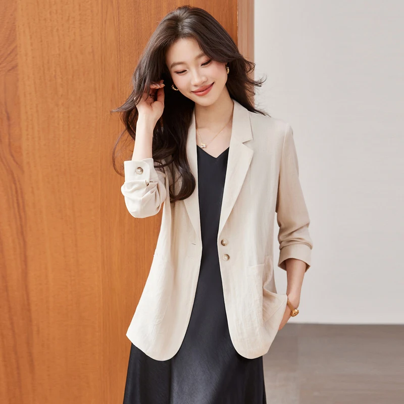 GDX1908Women's linen blazer2026Spring new style elegant loose casual blazer suit top