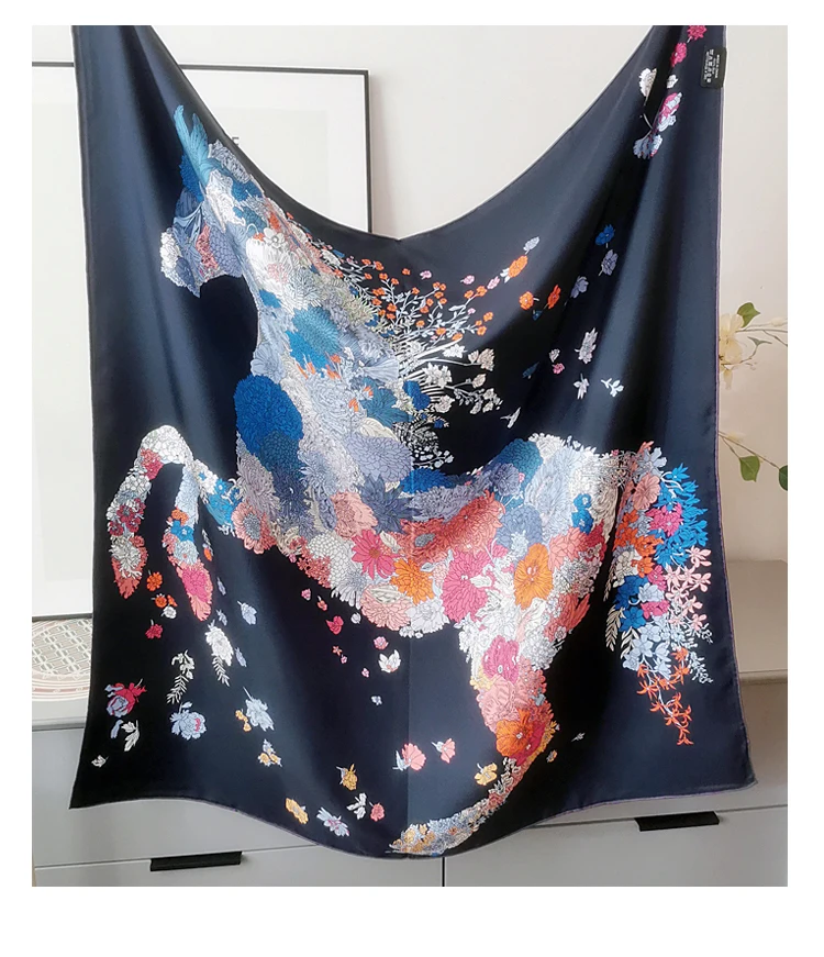 

Blue Silk Scarf 90 Summer Square Shawls Hems Rolled Bandanas Top Accessories Hair Bag Belt Scarves Decoration Valentine's Day