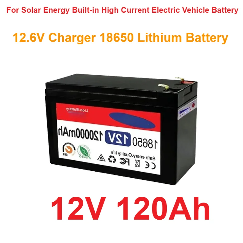 For Solar Energy  Built-in High Current 30A BMS Electric Vehicle Battery+12.6V Charger 12V 120Ah 120000mAh 18650 Lithium Battery