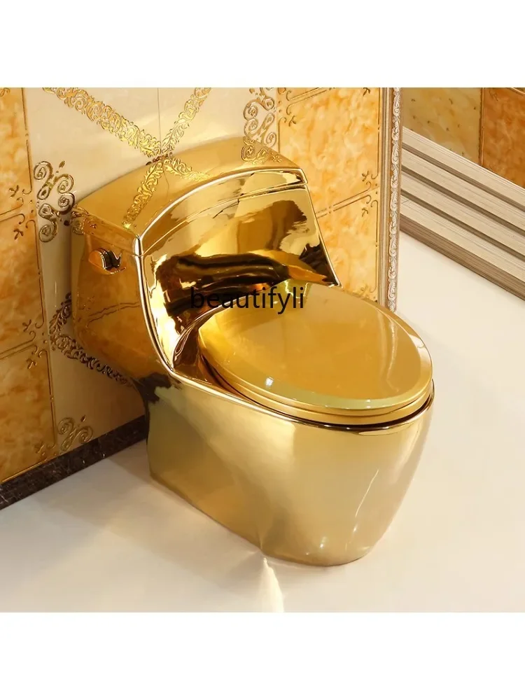 Household European-Style Flush Side Press Toilet Golden Toilet Ultra-High Siphon Water-Saving Deodorant Color Toilet