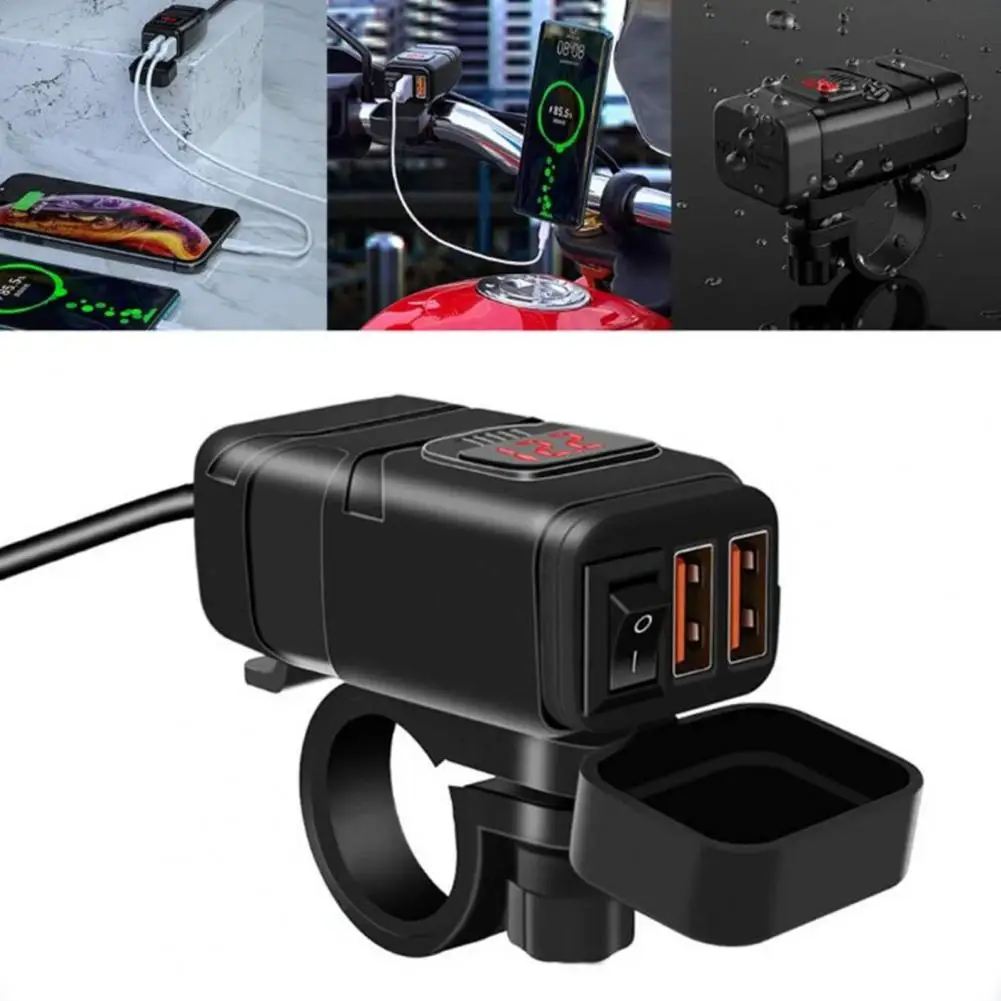 Pengisi daya ponsel USB Tipe C untuk sepeda motor, pengisi daya USB Tipe C dua port USB Tipe C tahan air untuk sepeda motor, mobil, pengisi daya perahu SUV