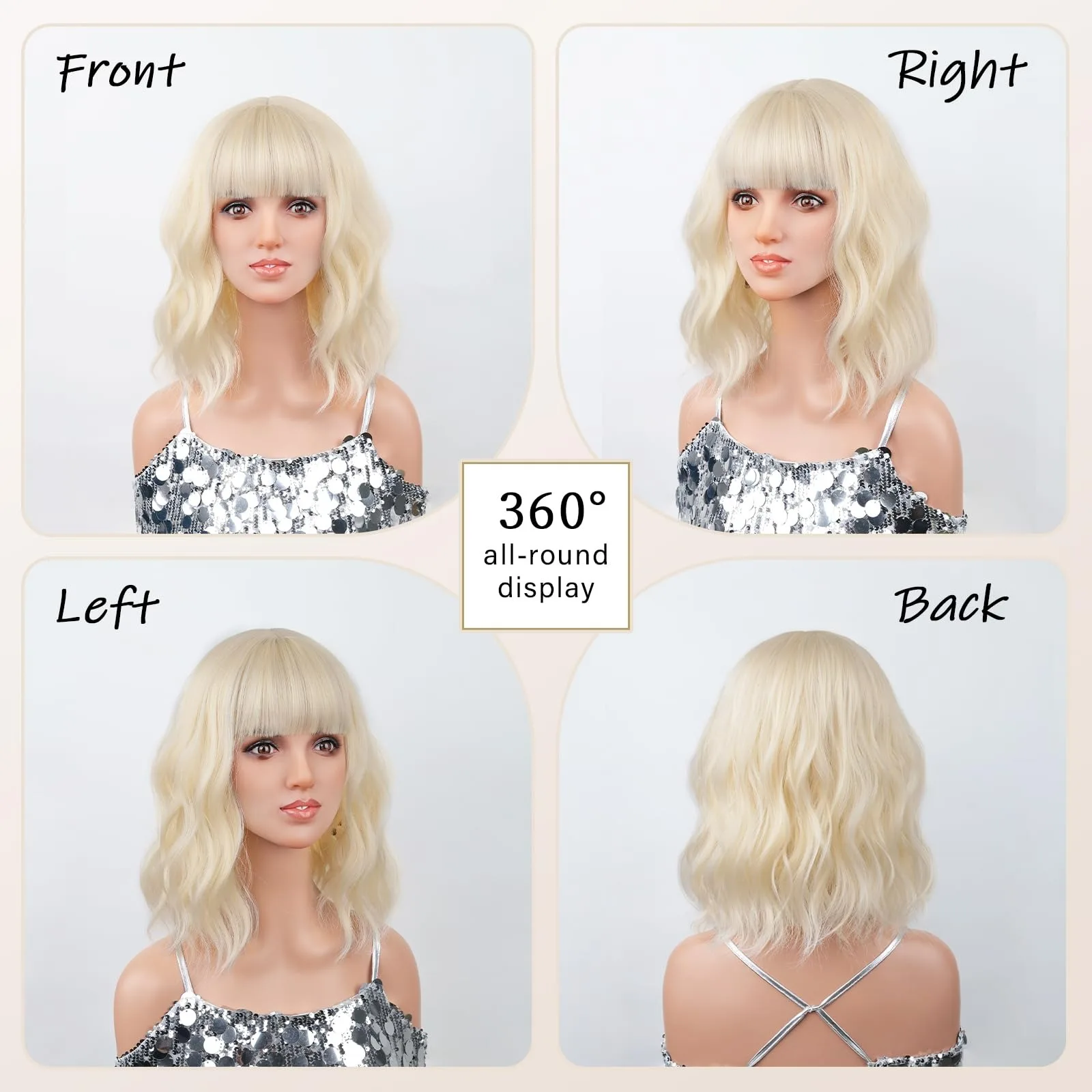 Golden short wavy curl synthetic wig - Halloween party cosplay role-playing wig - Daily high-temperature synthetic hair cap