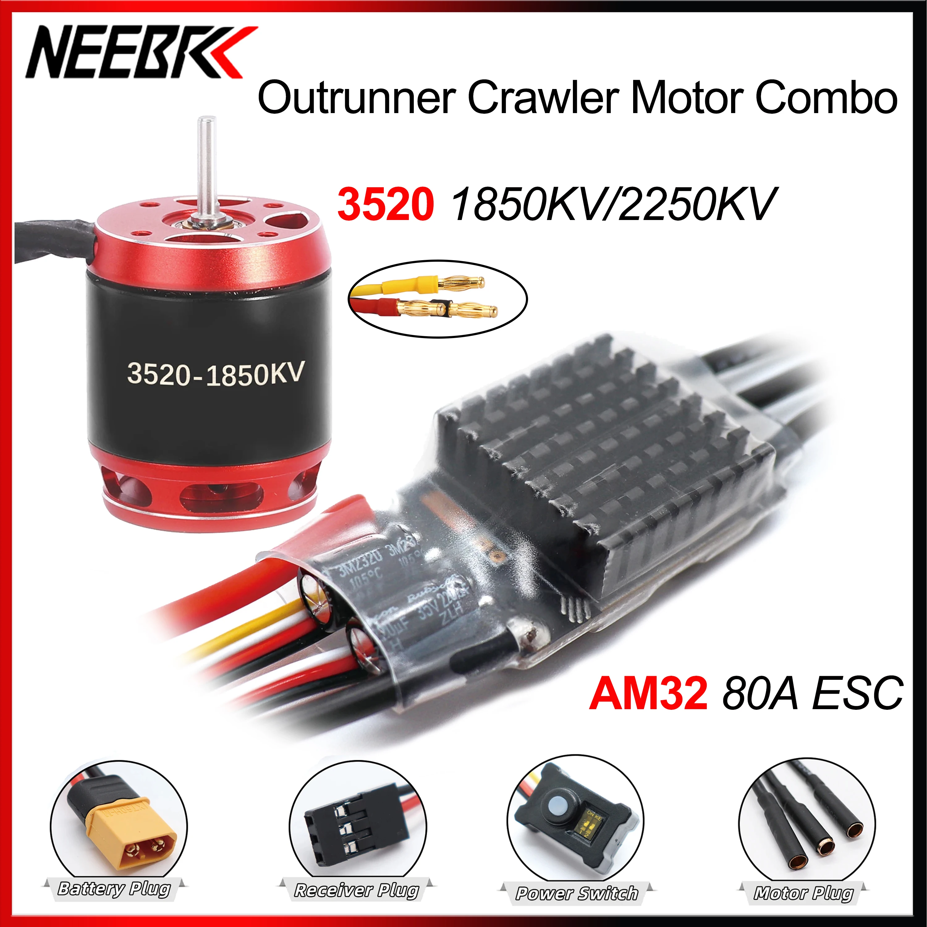 

NEEBRC AM32 Programming ESC Waterproof 3520 3542 3532 Brushless Outrunner Motor for RC Crawler CAR Axial Traxxas SCX10 TRX4 TRX6