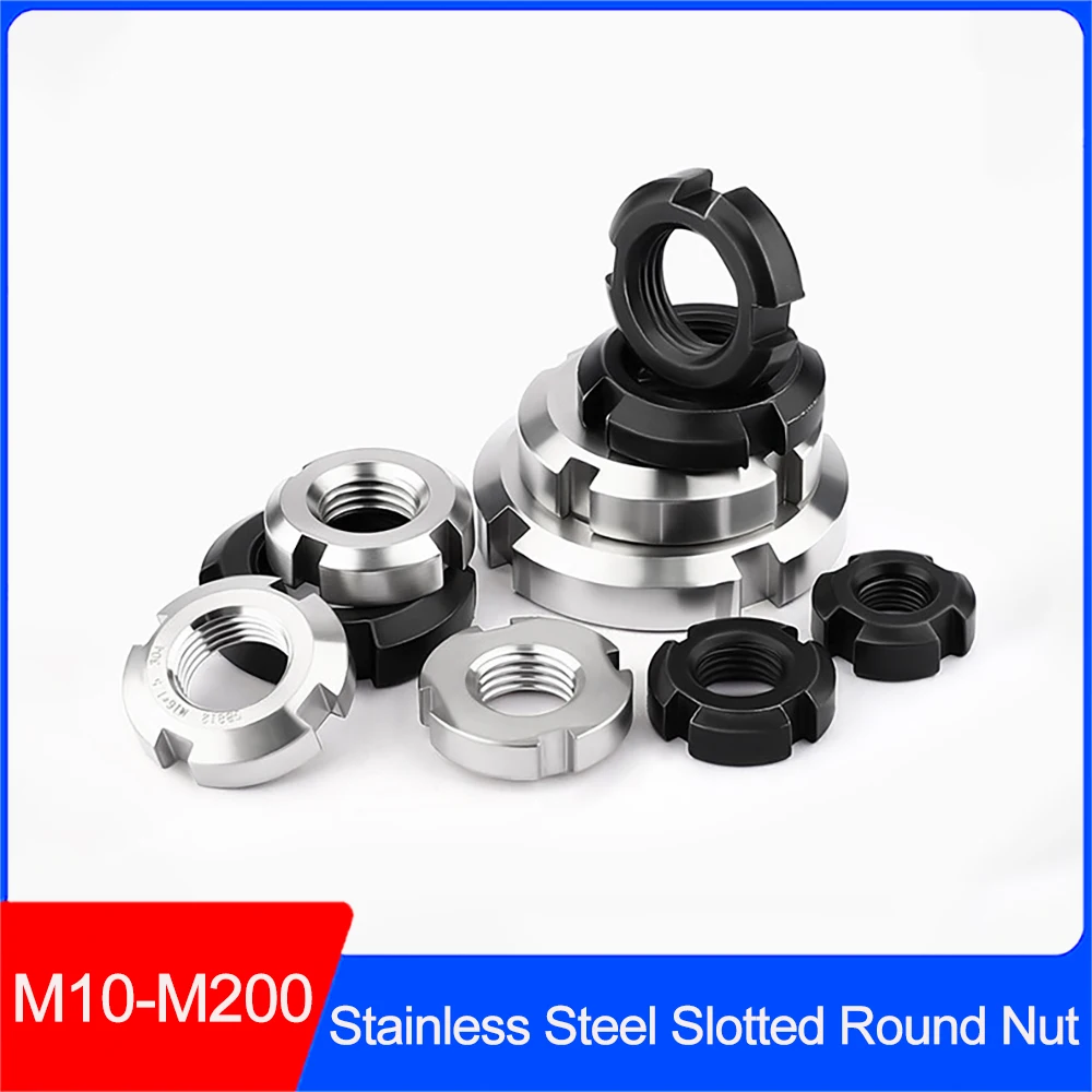 High Precision Four-Slot Slotted Round Nuts M10-M200 304 Stainless Steel Round Lock Nut ER CNC Nut for Various Rolling Bearings