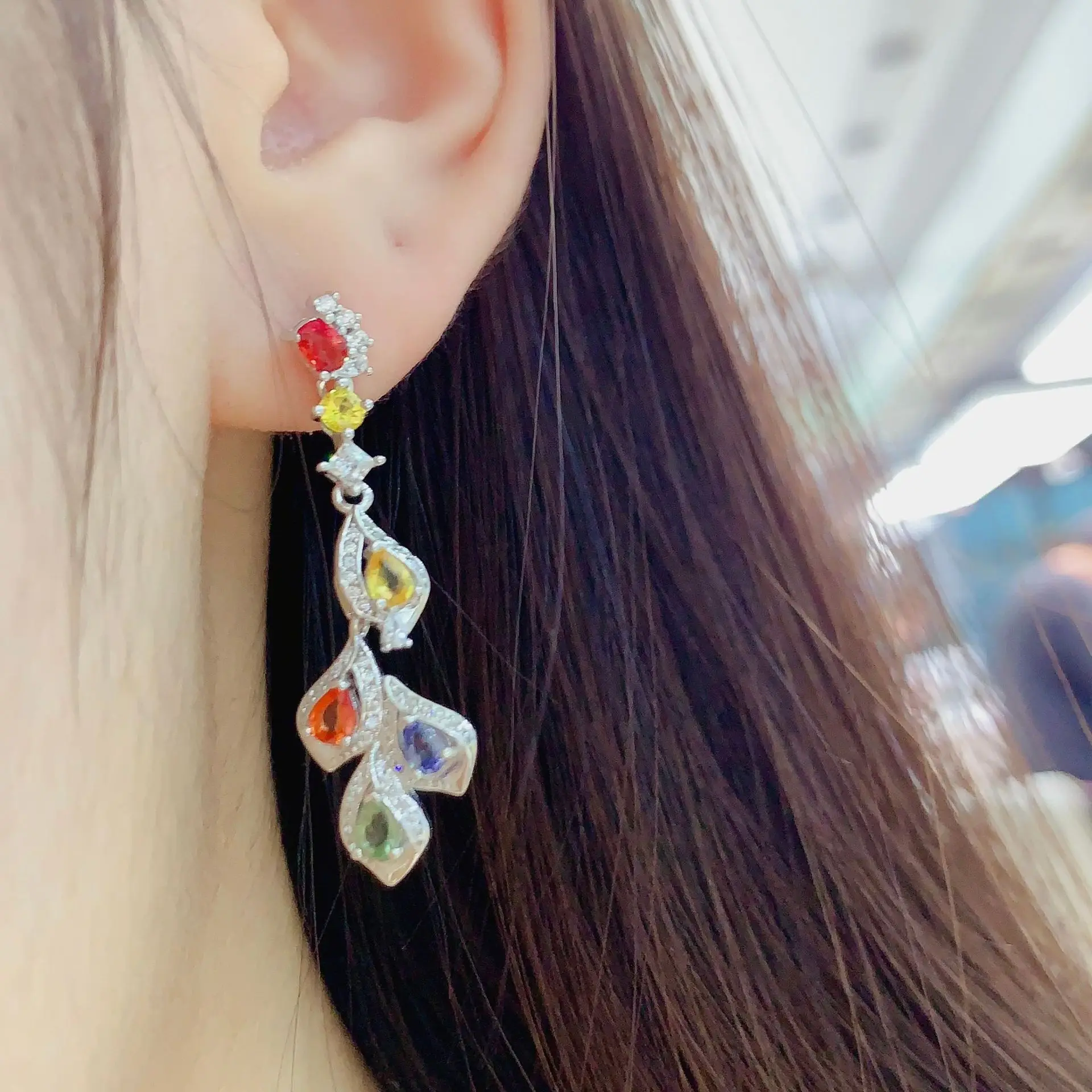 

Natural Multi Color Sapphire Drop Earrings 3\*4mm Pear Stone S925 Silver Luxury Women Rainbow Gem Ear Jewelry