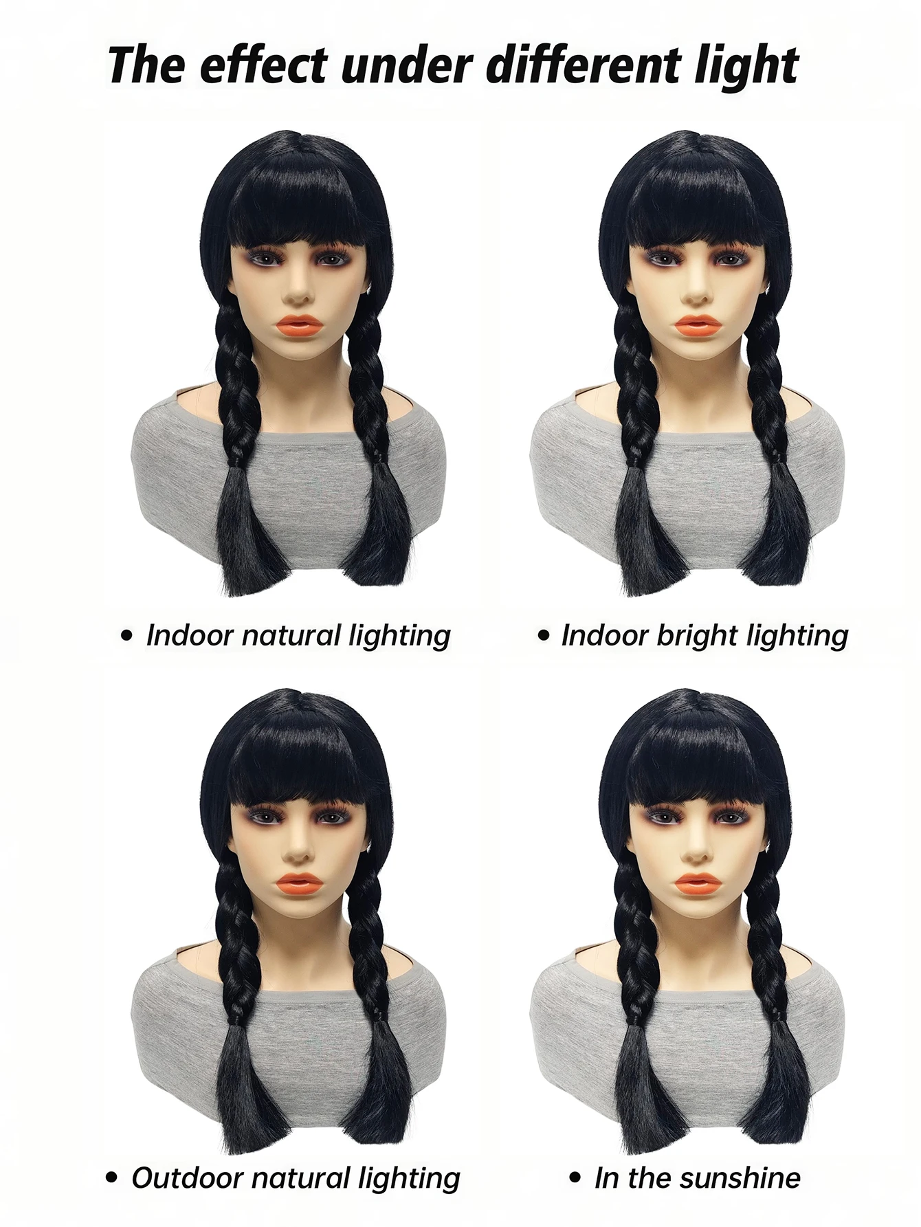 شعر مستعار كوسبلاي لشخصيات الأفلام والتلفزيون، شعر مستعار صناعي أسود مزدوج المضفر، غرة حادة طبيعية مع نمط خط شعر مفصول #5