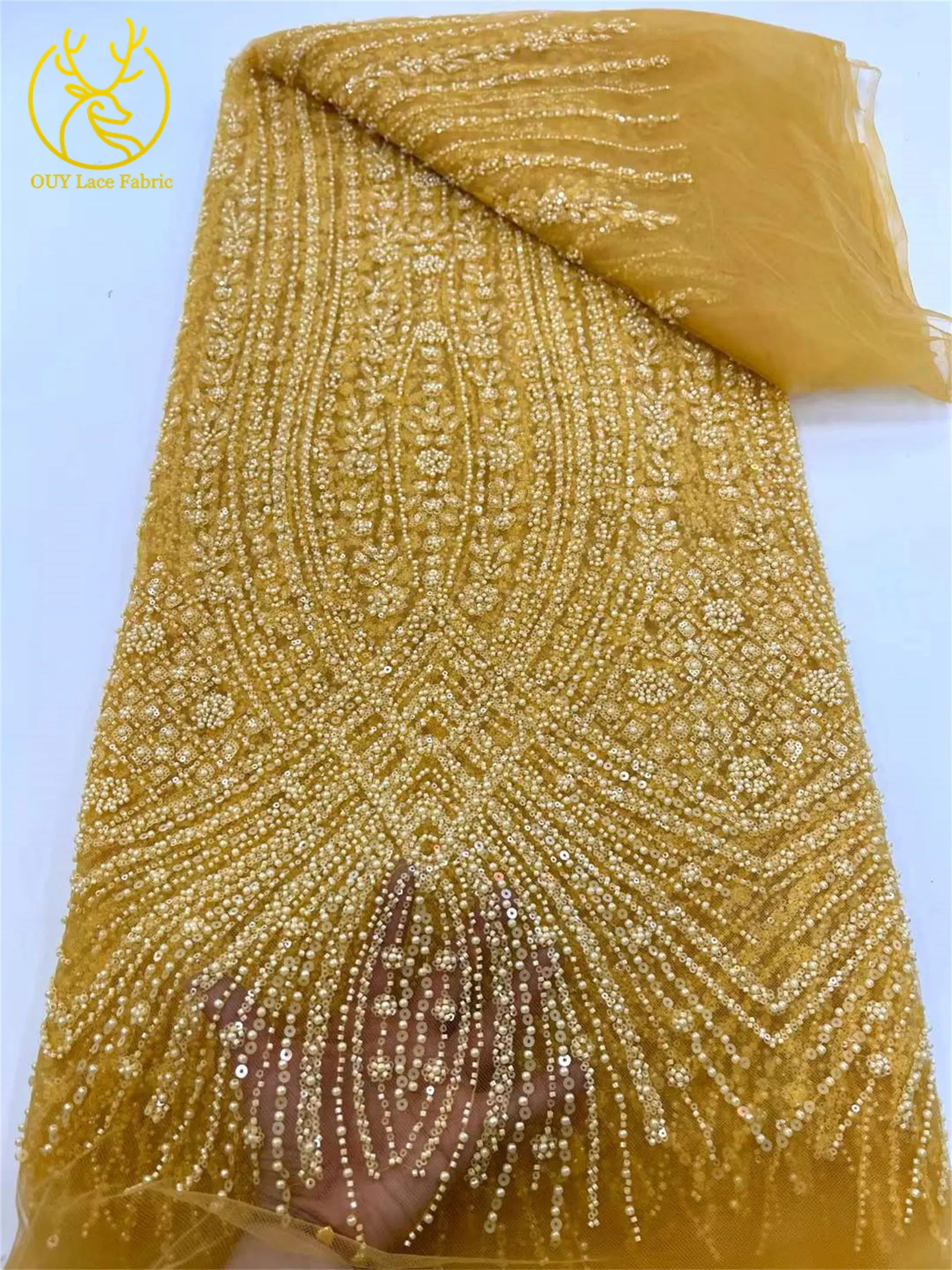 Африканская сетчатая кружевная ткань с блестками и бисером, 2024, высокое качество, синий модный дизайн, вечерние платья в сенегальском стиле, материал юбки