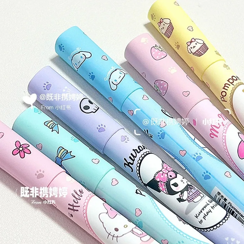 Sanrio Cute Ins Multifunctional Round Quick-drying Marker Pen Student Graffiti Painting Drawing Single Head Highlighter Pen