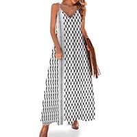 Hatta Kufiya Folk Pattern #2-Black, Arabic Traditional Keffiyeh Design Sleeveless Dress