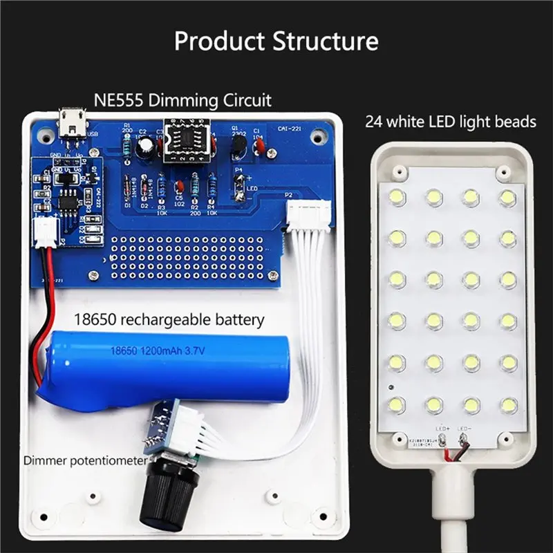 M12K-NE555 PWM LED Dimming Table Lamp 5V 2A 8.5W DIY Electronic Soldering Kit With Potentiometer And Switch