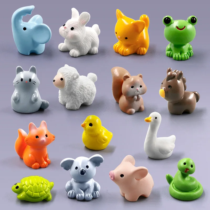 15Pcs Easter Rabbit Squirrel Elephant Fox Sheep Duck Pig Cat Frog Snake Figurine Miniature Fairy Garden Decoration Accessories