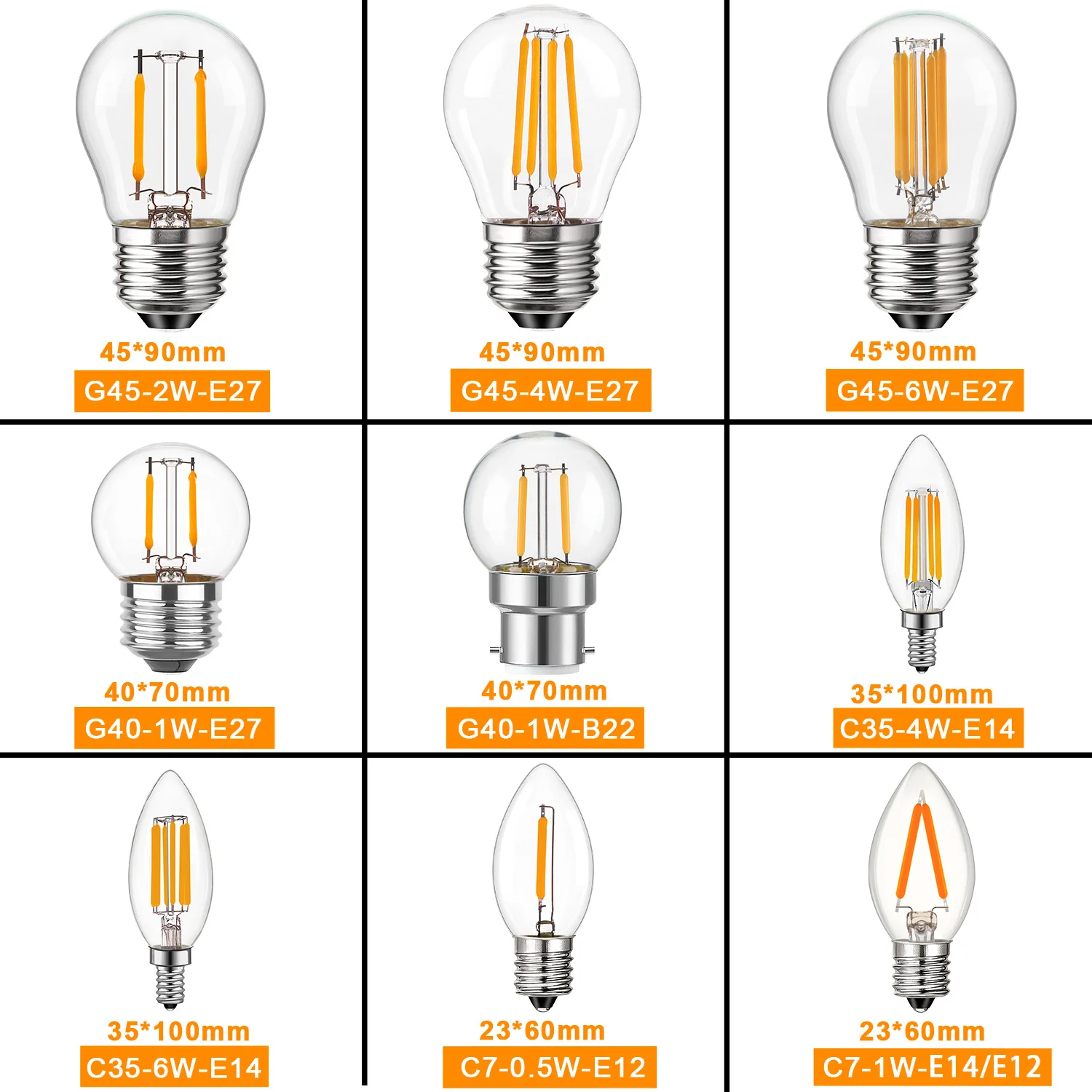 레트로 LED 전구, 빈티지 에디슨 LED 필라멘트 전구, 따뜻한 흰색 투명 유리 조명 램프, 방 장식, E14, E27, 220V, E12, B22