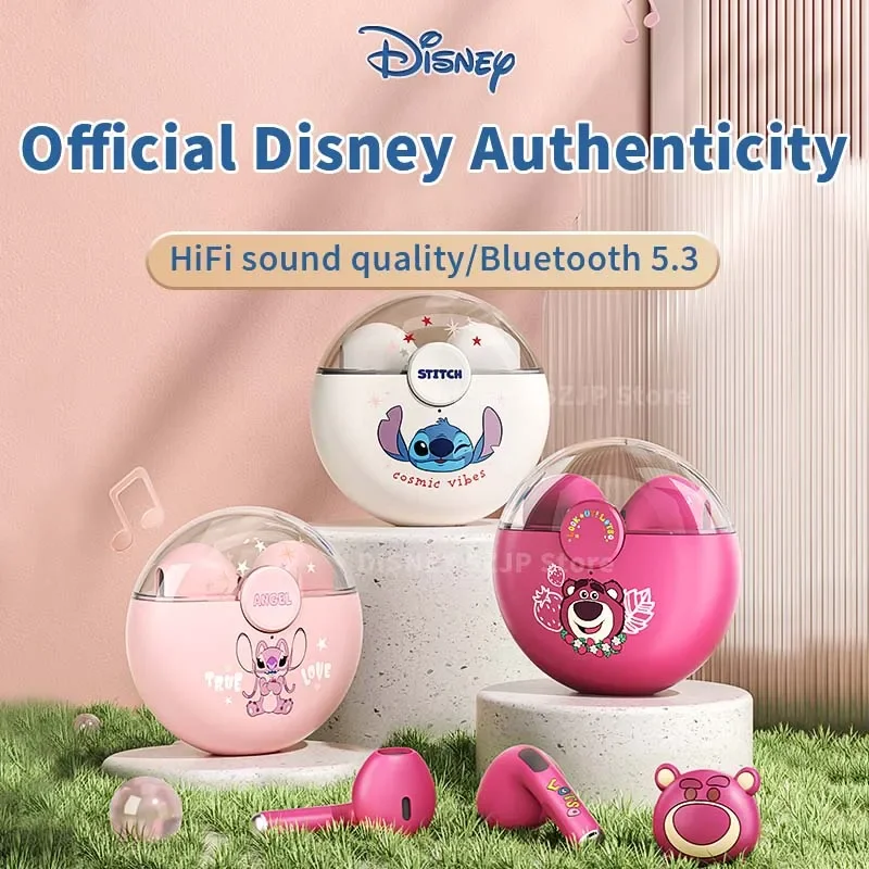 New Disney Stitch Angel HiFi Surround Sound Headset Q50 Wireless Bluetooth Earphones Smart Touch Headphone Long Battery Life