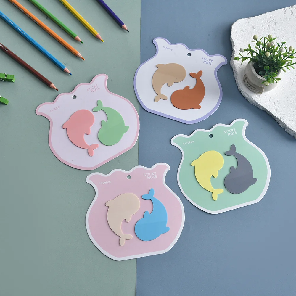 Kawaii PET Dolphin Sticky Notes, Pastel Color Self-Adhesive Memo Pads, Sticky Notes for Students, Office & Back to School