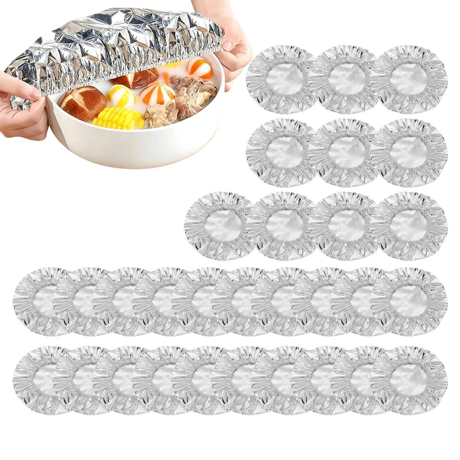 30pcs Aluminum Foil Cover Heat-Resistant Insulation Lid for Bowls Plates Keep Food Warm Fresh Kitchen Food Grade Cling Wrap