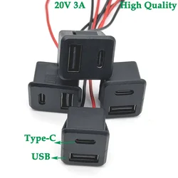 1/3PCS 20V 3A Double layer USB female base type-c socket a female USB lamp charging socket power socket with cable 3A connector
