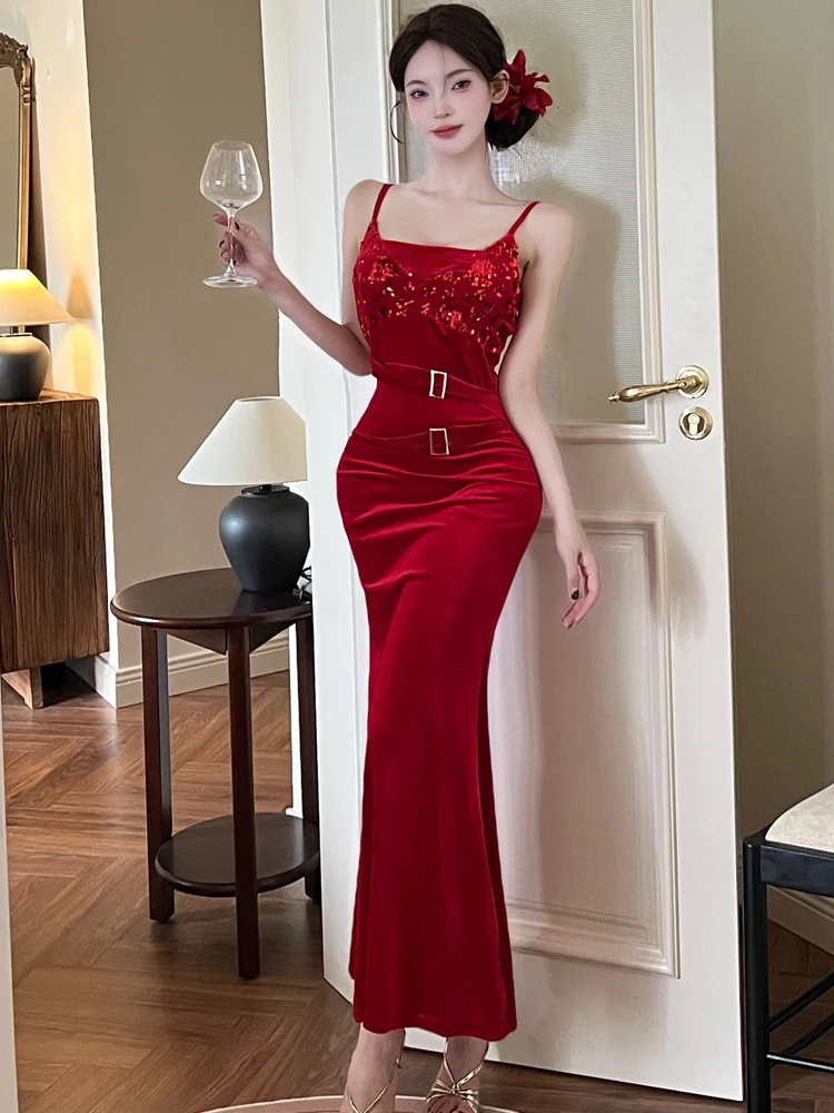 الصيف الأرجواني الساتان المرقعة الترتر مثير فستان بكتافة المرأة أنيقة فاخرة فستان طويل 2025 الكورية خمر Bodycon مساء فستان #2