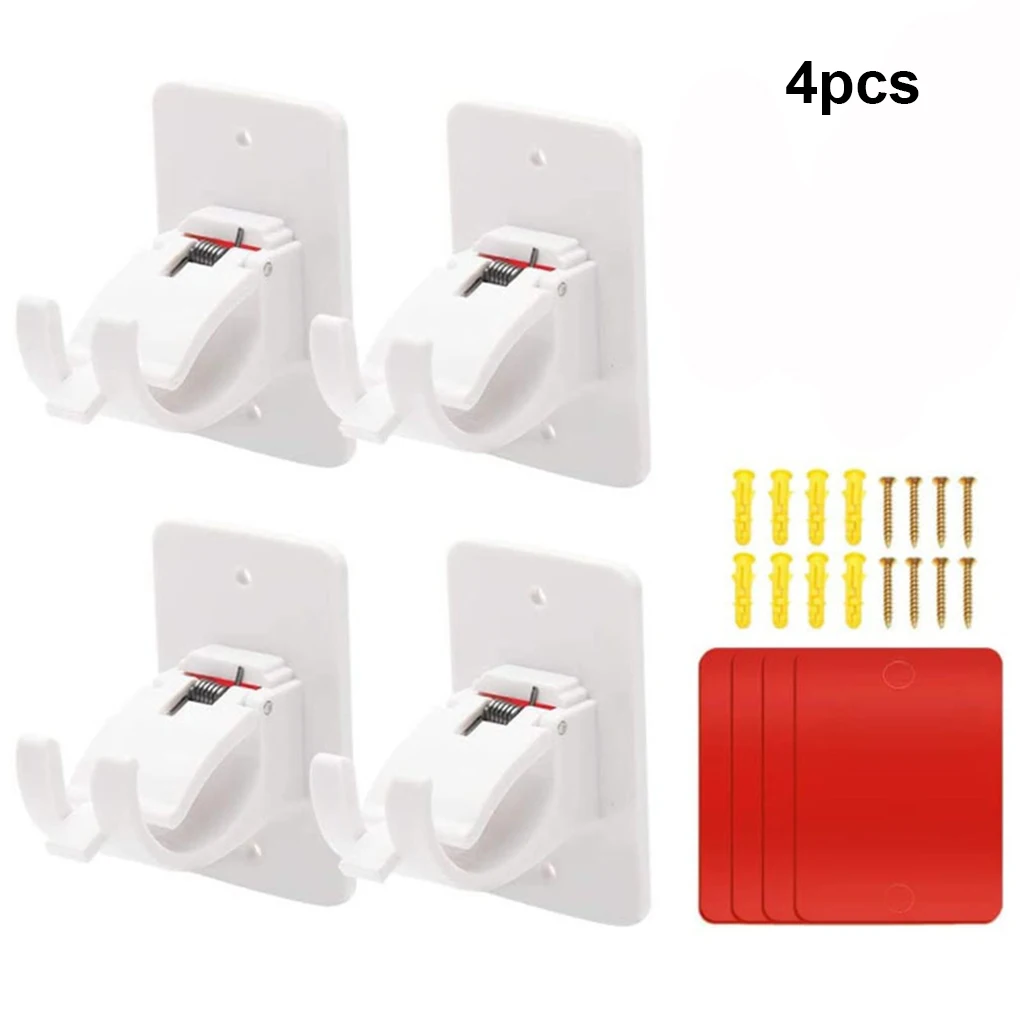 4 Pcs Rod Bracket Wall Holder Hanging Clasp Self-adhesive Household Accessories Bathroom Fittings Space Saving Home Supplies